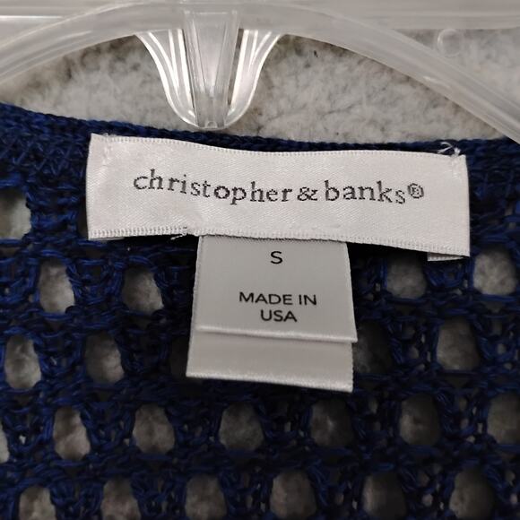 Christopher & Banks Open Knit Cardigan Size Small Blue Short Sleeve - Picture 6 of 8